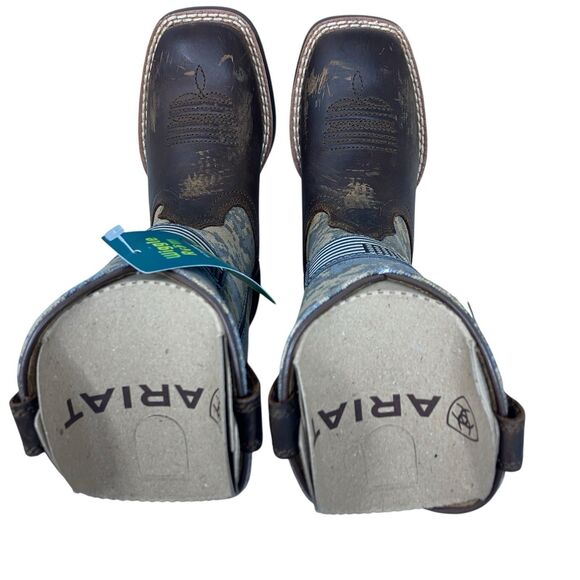 Ariat Kids 8 Western Cowboy Boots 10027279 Brown Camo Flag Leather Square Toe - Picture 15 of 15